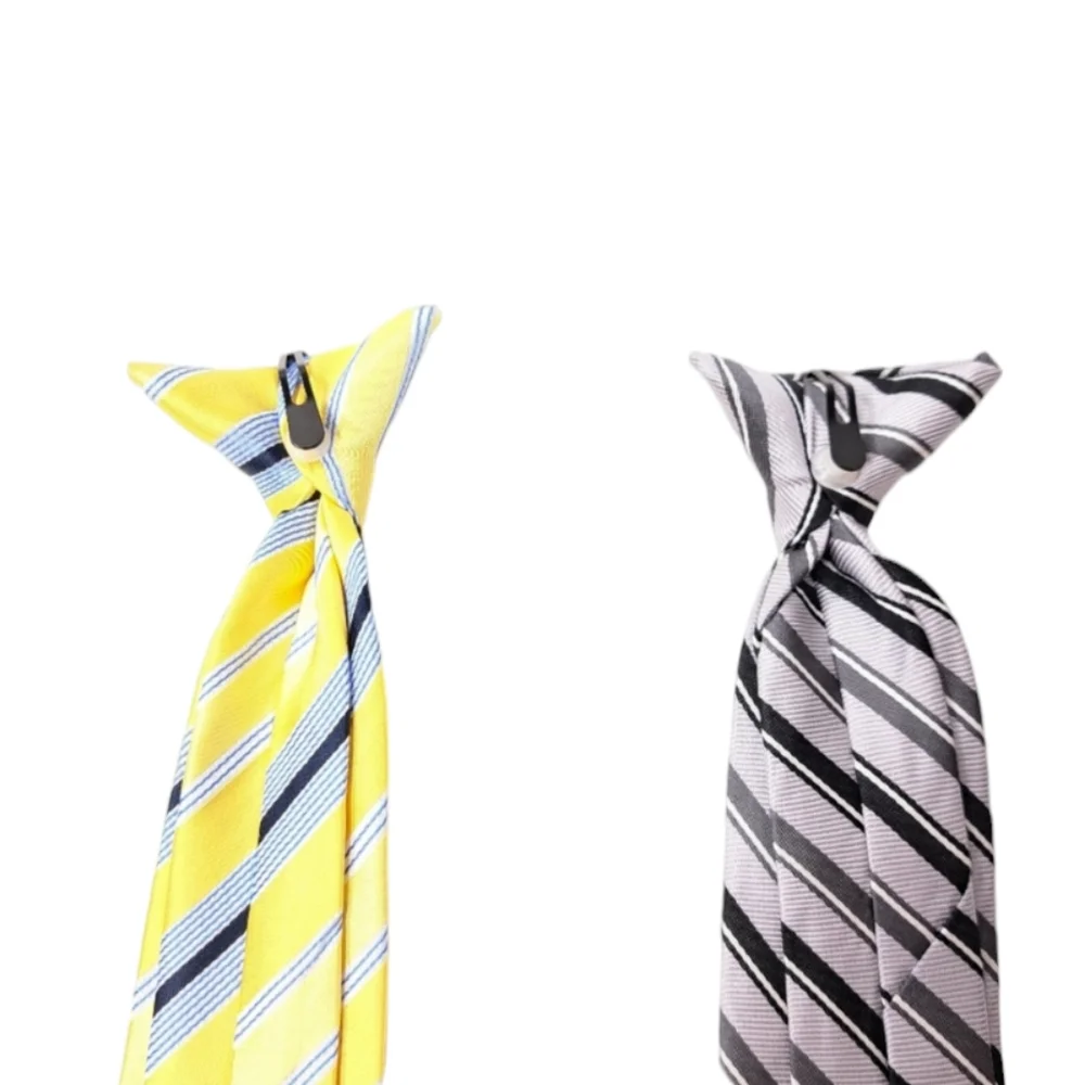 LOT OF 2 Boys Clip Tie Yellow Blues White and Silver Black‎ Grey Stripes